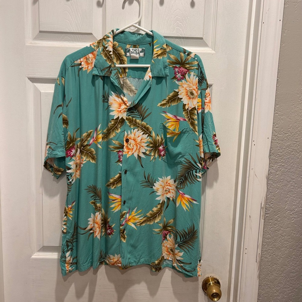 Vintage Two Palms Hawaiian Shirt Mens 2XL Floral Rayon Aloha Resort Vacation